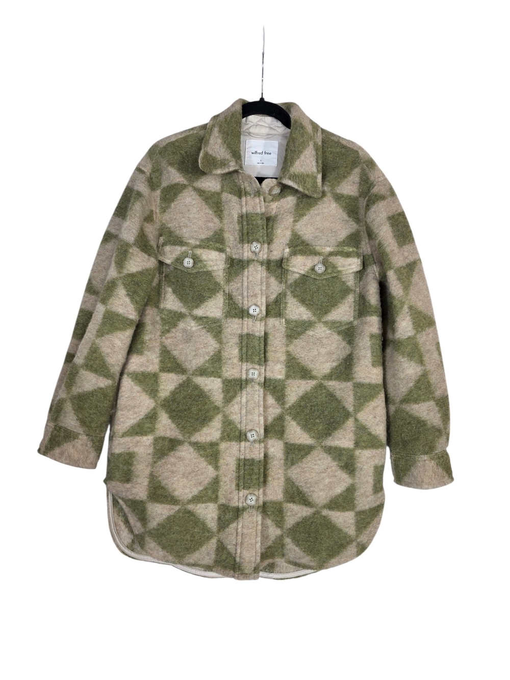 Wilfred Olive & Beige Geometric Wool Shacket